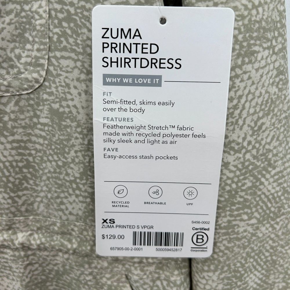 NWT ATHLETA Zuma Printed Shirt Dress Cream Gray Lightweight Waist Tie Size XS - Picture 9 of 9